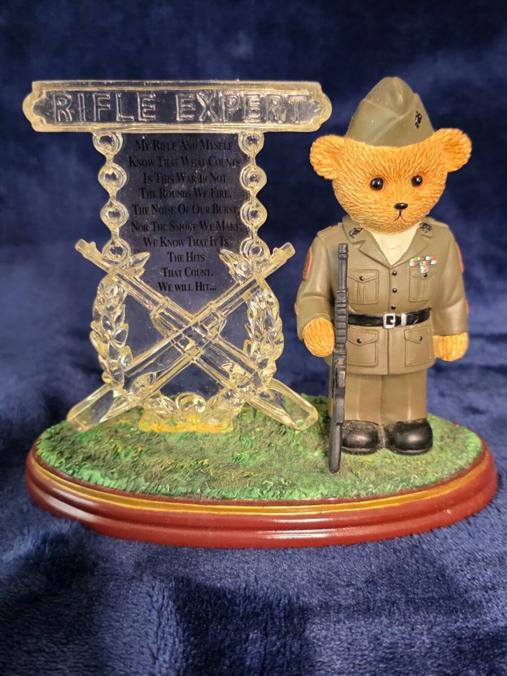 Vintage Hamilton Collection “My Rifle and Myself Know” USMC Teddy Bear Figurine